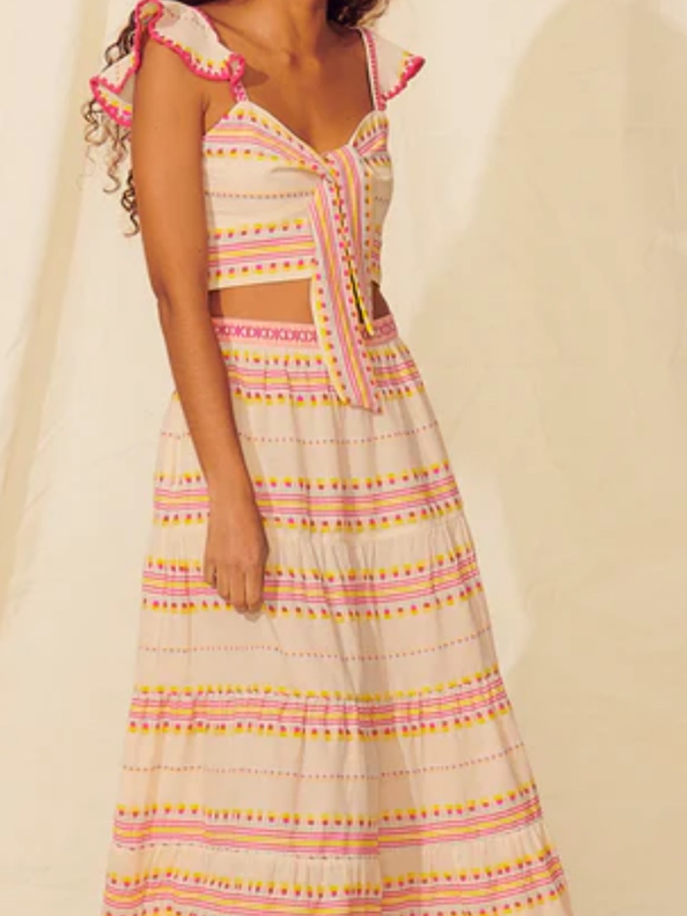 SAYLOR Cream Maxi Skirt with Pink & Yellow Stripe Detail
